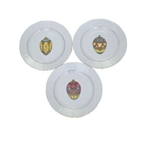 Vintage Limoges Faberge Egg Plates Set of 3 Porcelain Godinger Gold Rim 9.5 in